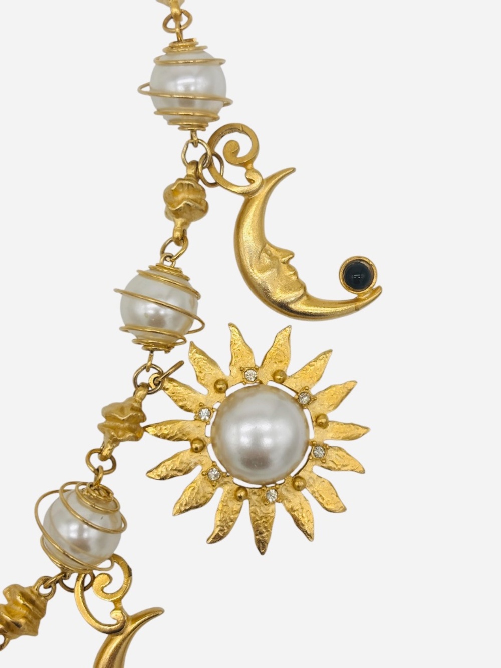 Signed Craft Vintage 80s Matte Gold Sun, Moon and Stars Celestial Charm Necklace - Picture 6 of 9